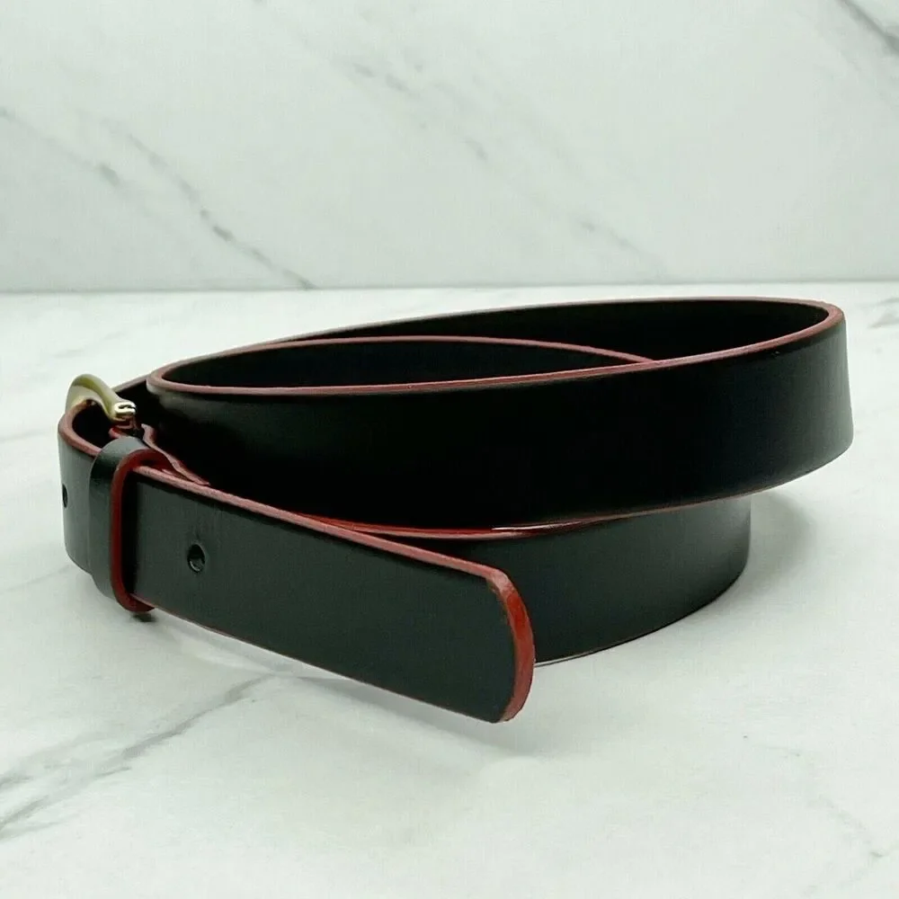 Delta Airlines Black Leather Belt with Red Trim Size Small S